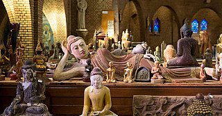 Buddha statues in our Buddha store in Deventer