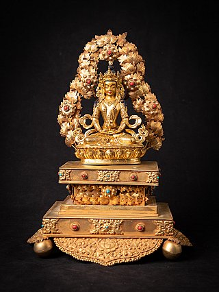 Nepalese bronzen Aparmita Boeddha op troon