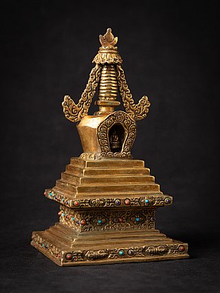 Oude bronzen Nepalese Stupa
