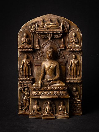 Oude bronzen Nepalese Boeddha plaat
