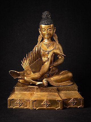 Oud bronzen Siddhartha beeld met gans